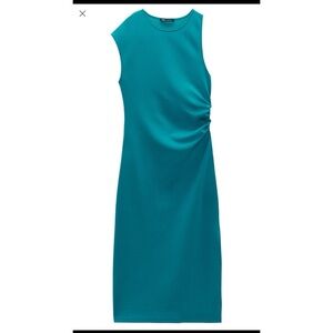 ZARA DRAPED MIDI Teal Sleeveless Dress